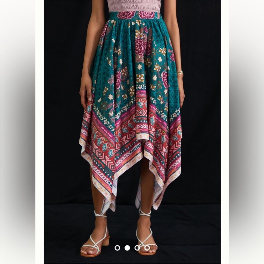 ▪️Anthropologie Geisha Designs Abstract Satin Maxi Scarf Boho Print Skirt Rare - Picture 4 of 12